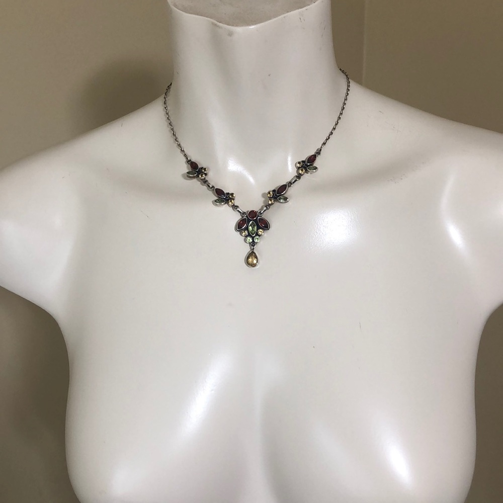 STERLING SILVER NECKLACE gemstone dangling Chandelier Pendant jeweled necklace - Picture 5 of 11